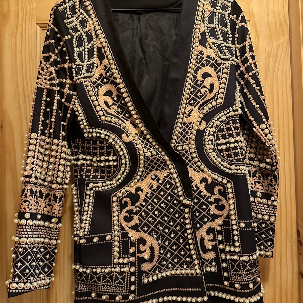 Black and Gold Ornate Blazer with Intricate Beadwork